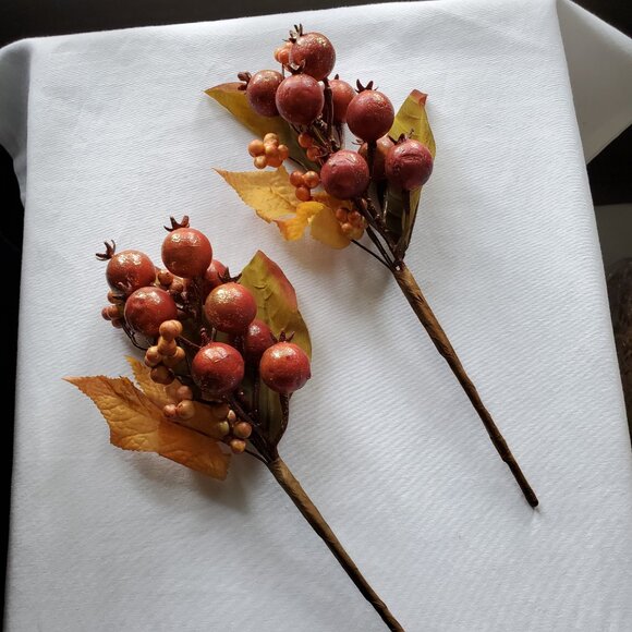 Autumn Berries and Leaves 11” Branches – Rustic Fall Colors – Set of (2) - Picture 4 of 5